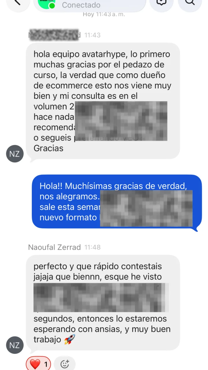Captura de un mensaje real de un alumno
