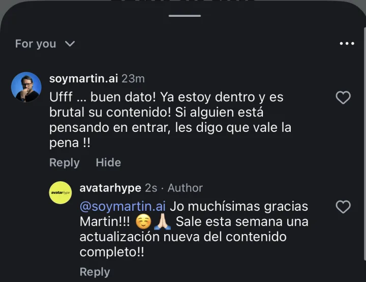 Captura de un mensaje real de un alumno