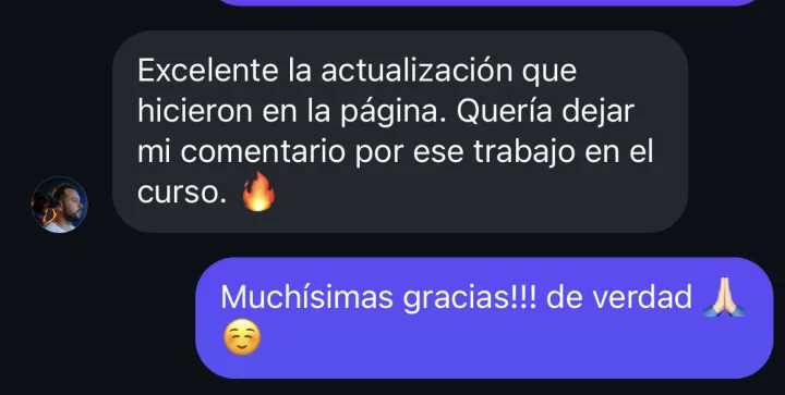 Captura de un mensaje real de un alumno