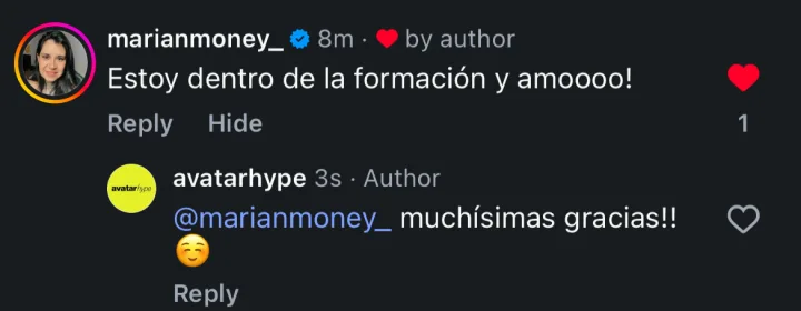 Captura de un mensaje real de un alumno