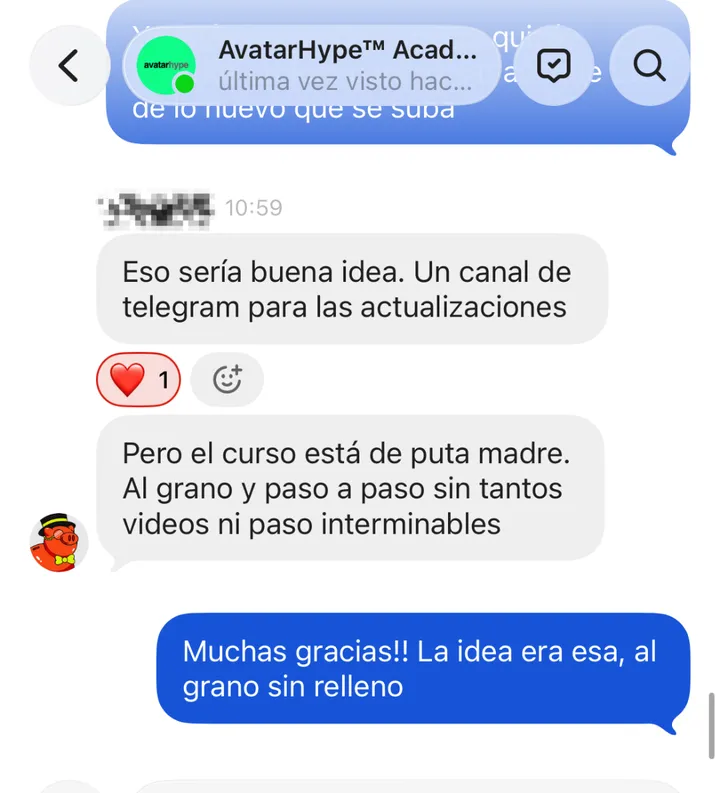 Captura de un mensaje real de un alumno