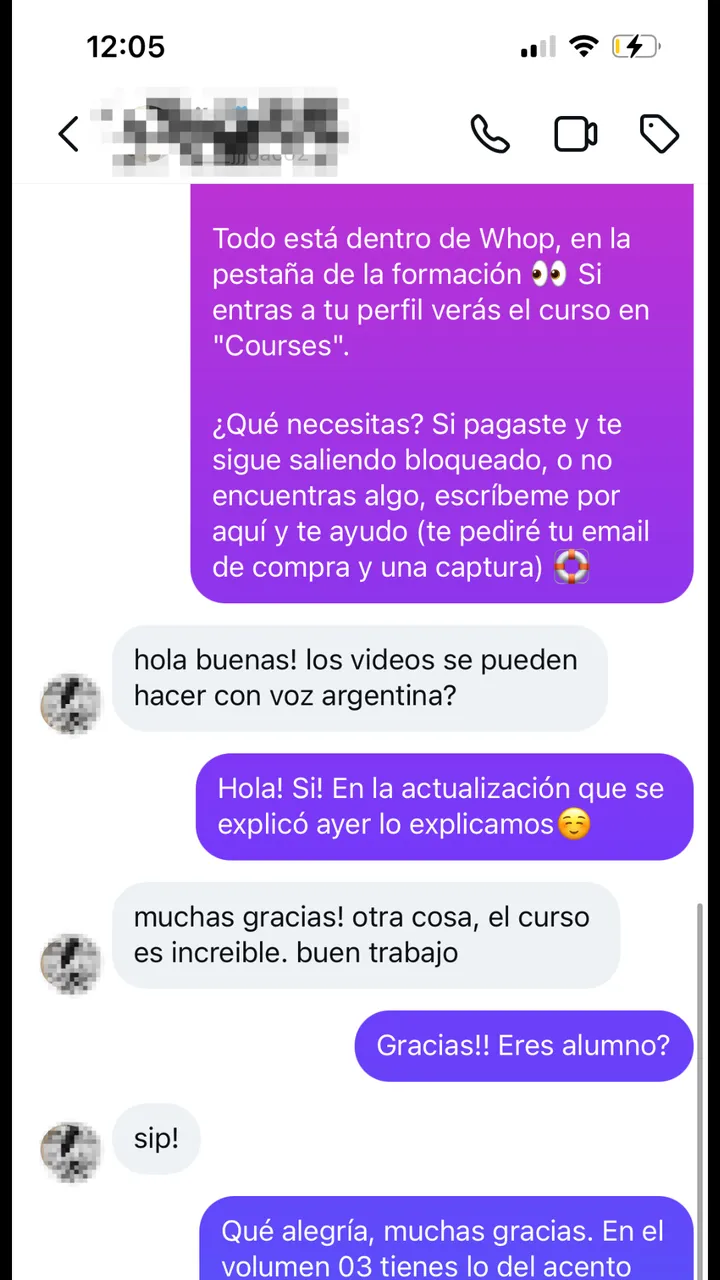 Captura de un mensaje real de un alumno